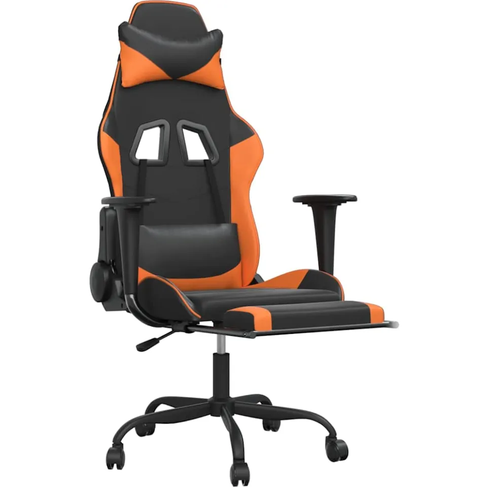 vidaXL Massage gamestoel met voetensteun kunstleer zwart en oranje