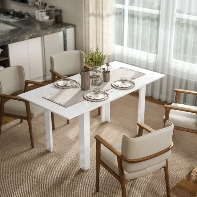 HAUSS SPOLE Eettafel - Uitschuifbaar Met Vlindermechanisme En Hoogglans Tafelblad - Voor Keuken En Eetkamer - MDF - 160x80x78 Cm - Wit