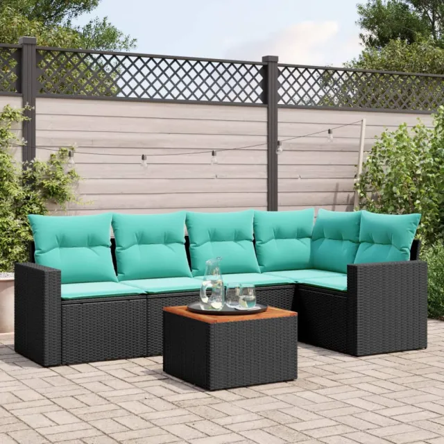 vidaXL 6-delige Loungeset met kussens poly rattan zwart, foto 2