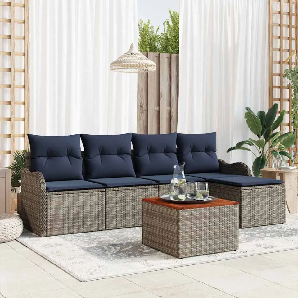 vidaXL Tuinbankenset 6 st Grijs poly rattan, foto 3
