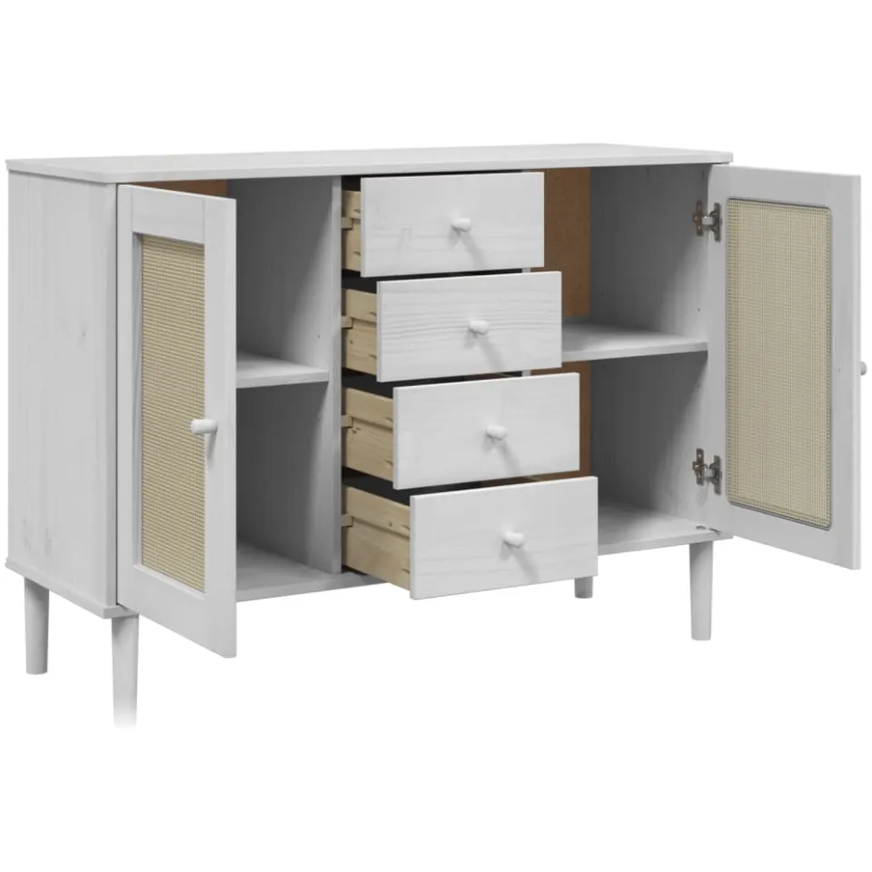 vidaXL Dressoir SENJA rattan-look 112x40x80 cm massief grenenhout wit, foto 4
