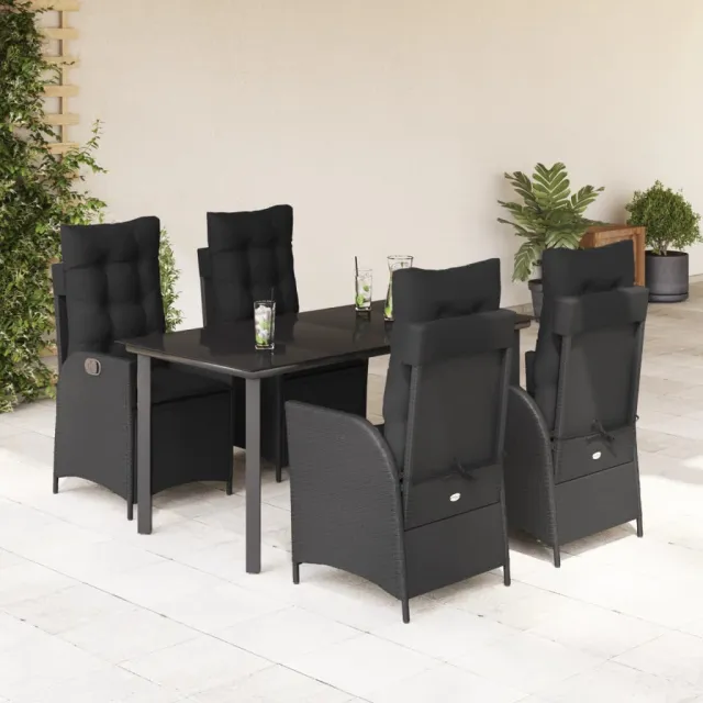 vidaXL 5-delige Tuinset met kussens poly rattan zwart, foto 2