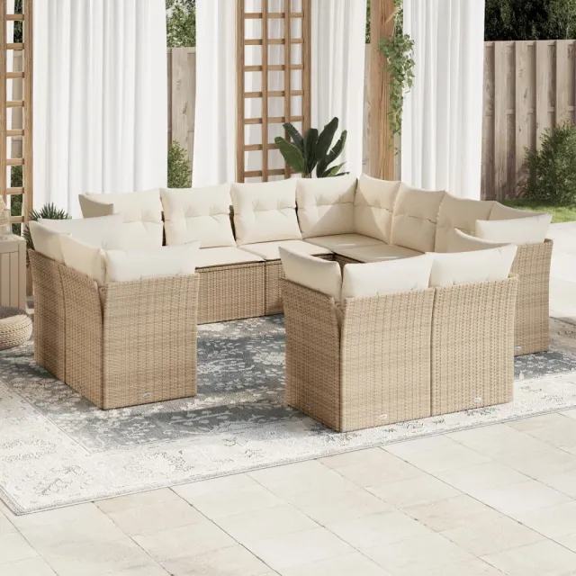 vidaXL 11-delige Tuinset met kussens poly rattan beige, foto 2