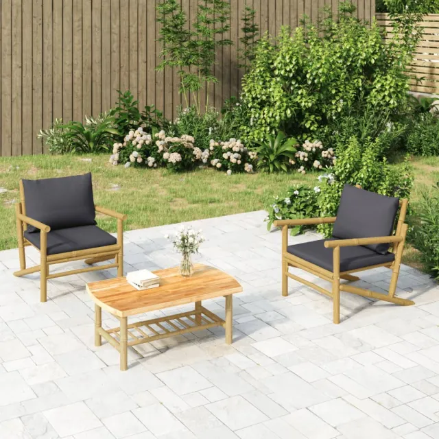 vidaXL 3-delige Loungeset met kussens bamboe donkergrijs bruin, foto 2