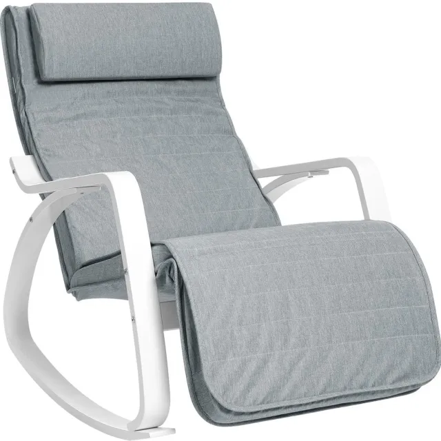 Klarven Relaxfauteuil Berkenhout Grijswit - Relaxstoel - Schommelstoel - Verstelbare Voetsteun - Belastbaar tot 150 kg