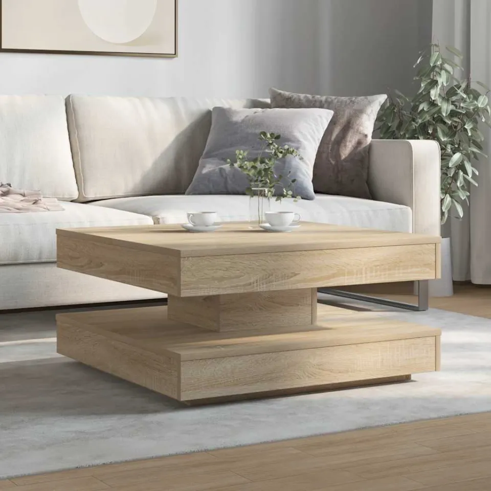 vidaXL Salontafel 360 graden draaibaar 70x70x34,5 cm sonoma eikenkleur, foto 2