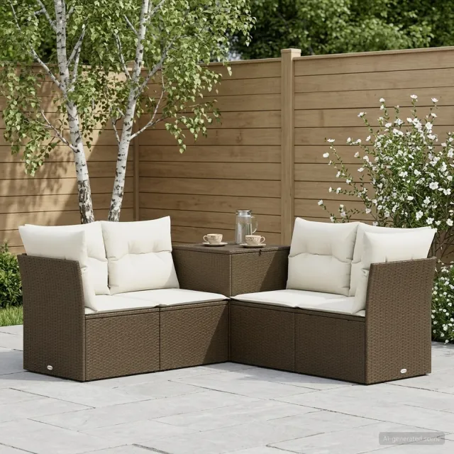 vidaXL Bankstel 5 st Bruin en Crème Wit 179 x 179 x 85 cm