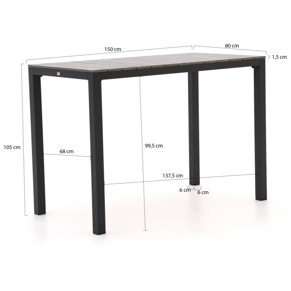 Bellagio tuinmeubelen Bellagio Fidenza 150cm barset 5-delig zwart, foto 3