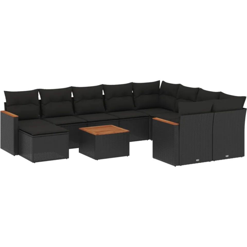 vidaXL 11-delige Loungeset met kussens poly rattan zwart