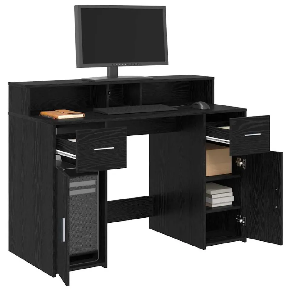 vidaXL Bureau Zwart eiken 120 x 55 x 91 cm Bewerkt hout, foto 3