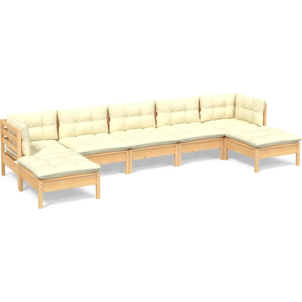 vidaXL 7-delige Loungeset met crèmekleurige kussens grenenhout, foto 3