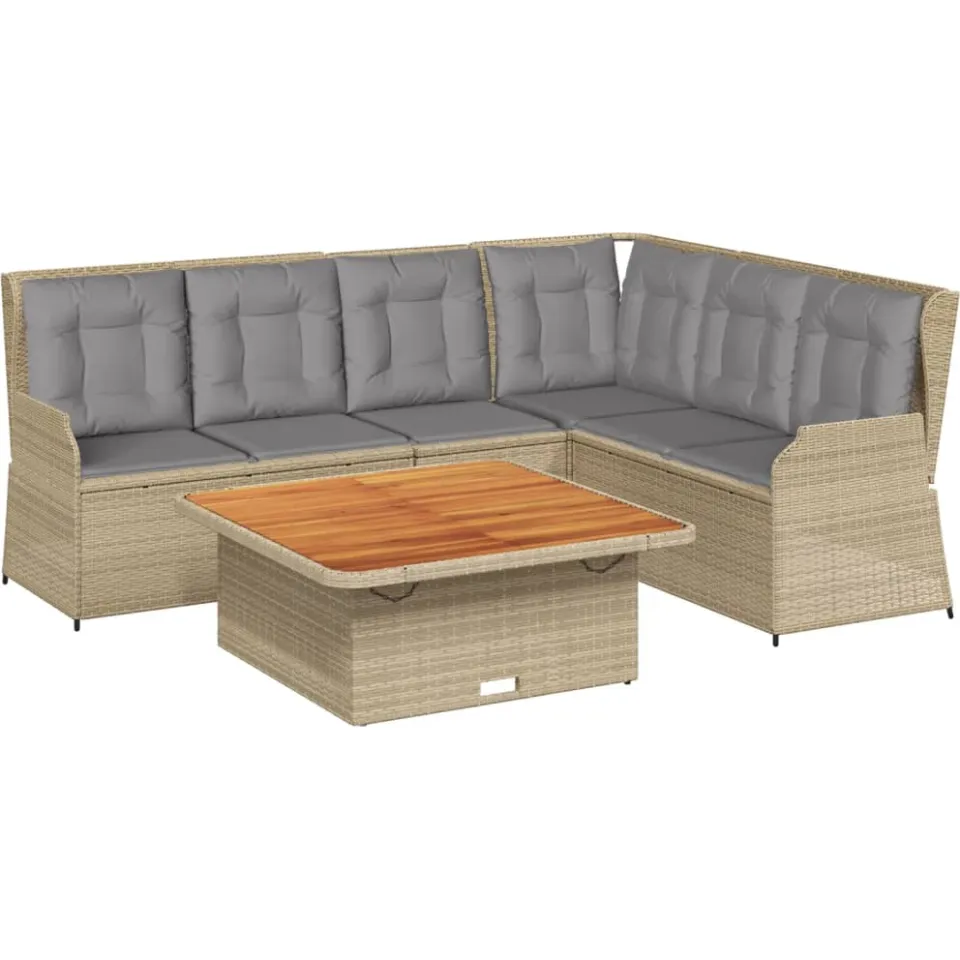vidaXL 5-delige Loungeset met kussens poly rattan beige, foto 3