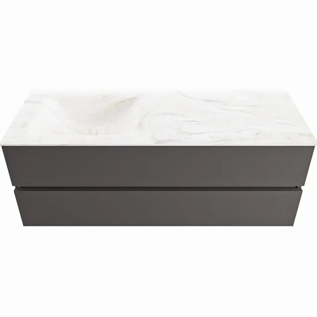 Mondiaz VICA-DLUX 130cm badmeubel onderkast Dark grey 2 lades. Inbouw wastafel CLOUD links zonder kraangat, kleur Ostra.