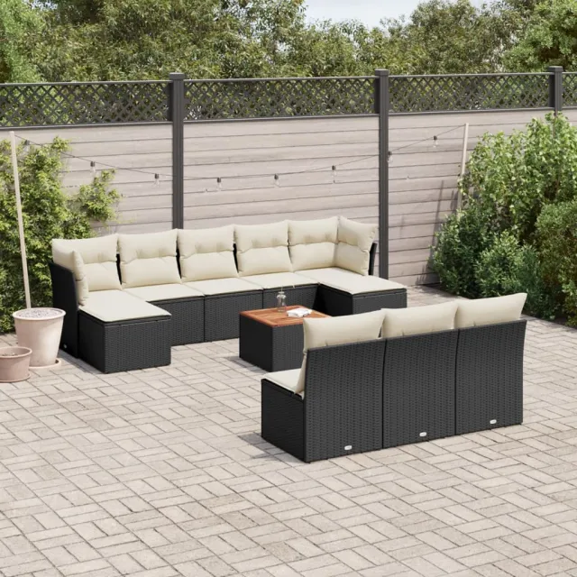 vidaXL 11-delige Loungeset met kussens poly rattan zwart, foto 2