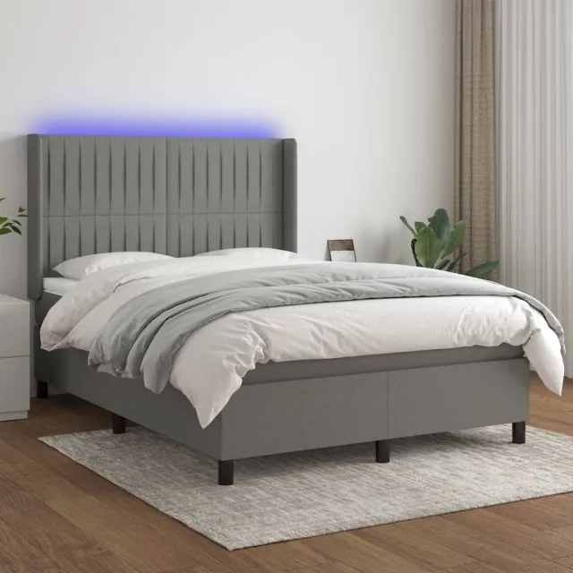 vidaXL Boxspring met matras en LED stof donkergrijs 140x200 cm grijs