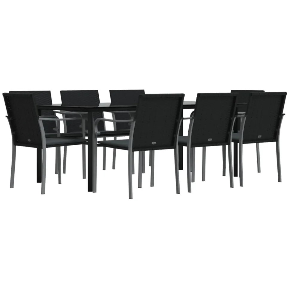 vidaXL 9-delige Tuinset met kussens poly rattan en staal Zwart
