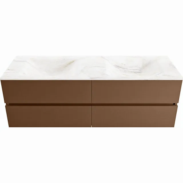 Mondiaz VICA-DLUX 150cm badmeubel onderkast Rust 4 lades. Inbouw wastafel CLOUD dubbel zonder kraangat, kleur Ostra.