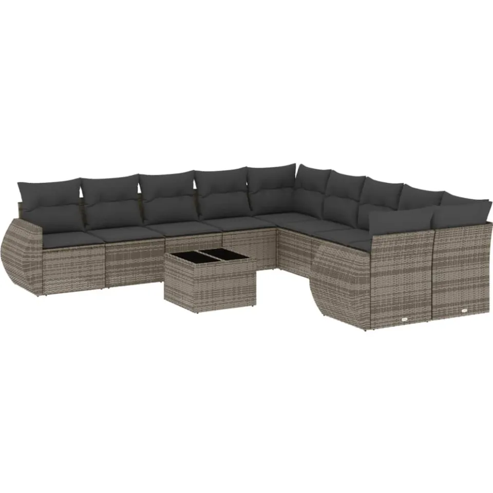 vidaXL 11-delige Loungeset met kussens poly rattan grijs