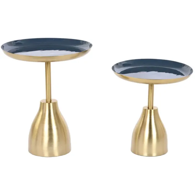 Item International Item Int. Bijzettafel - set van 2 - goud / blauw - metaal - 48 cm - woonkamer Goudkleurig