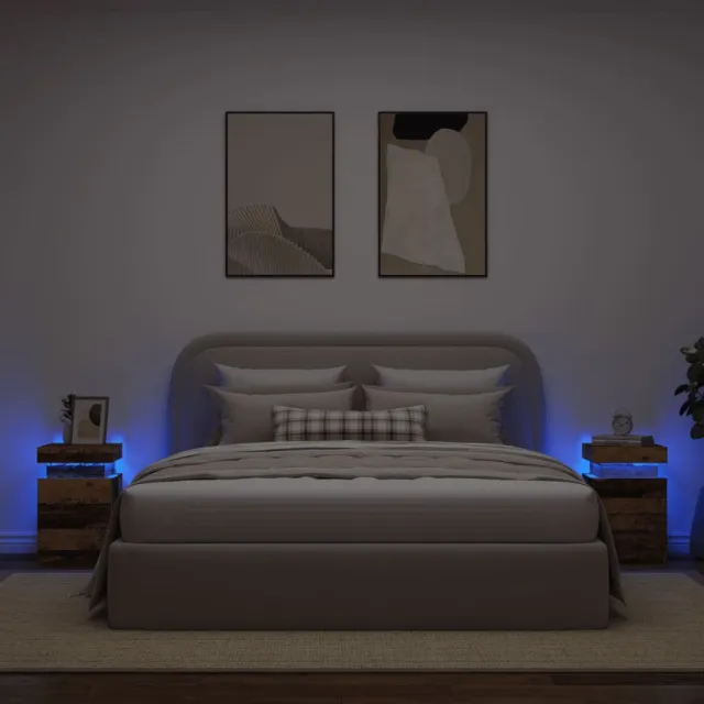 vidaXL Nachtkastjes 2 st met LED 35x39x55 cm hout oud houtkleurig Bruin
