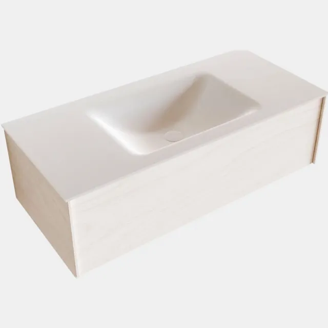 Boss & Wessing Badkamermeubel BWS Madrid Wit 100x45x30 cm Mat Witte Solid Surface Wastafel (1 kraangat)