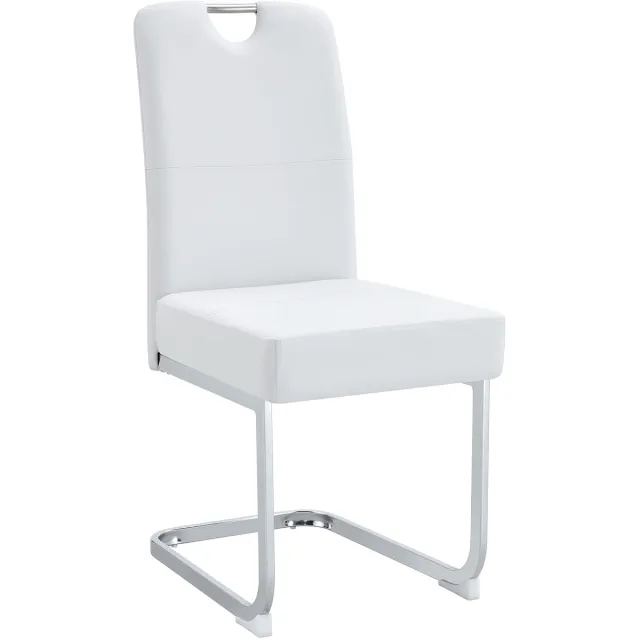 Merax Set Van 2 Eetkamerstoelen Met Verdikt Zitkussen En Ergonomische Rugleuning – PU Bekleding – Metalen Frame – Wit – 52 × 41 × 97 Cm