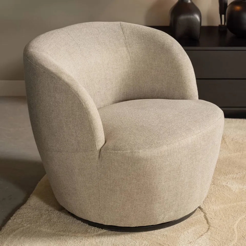 WOOOD Serra Draaifauteuil - Melange Stof - Naturel - 68x70x77, foto 5