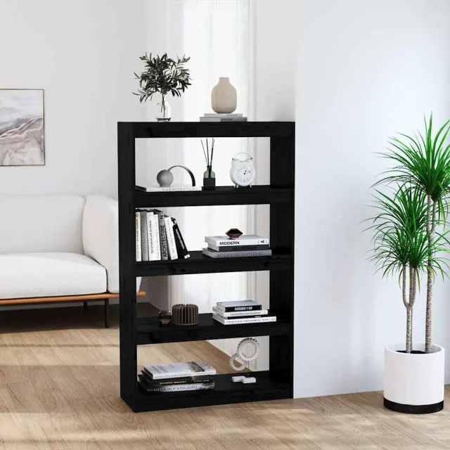 vidaXL Boekenkast/kamerscherm 80x30x135,5 cm massief grenenhout zwart, foto 2