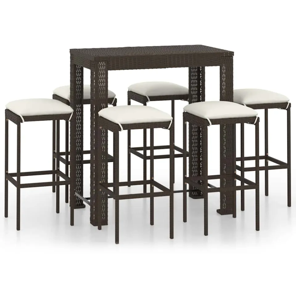 vidaXL 7-delige Tuinbarset met kussens poly rattan bruin, foto 3
