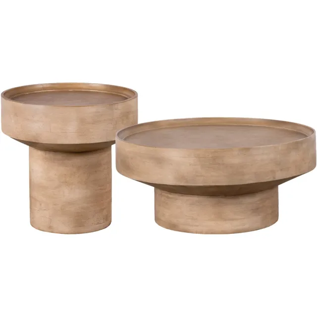 Lewis & Loft Salontafel Luus - Mangohout - Rond - Bruin - Klein en groot - Set van 2