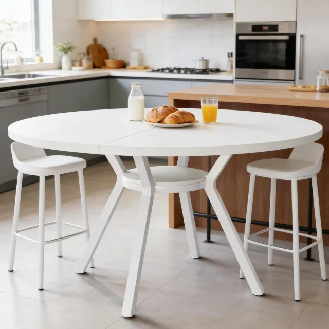 CHICFURN Ronde eettafel - 4 tot 6 personen - Vast - Metalen frame - Wit