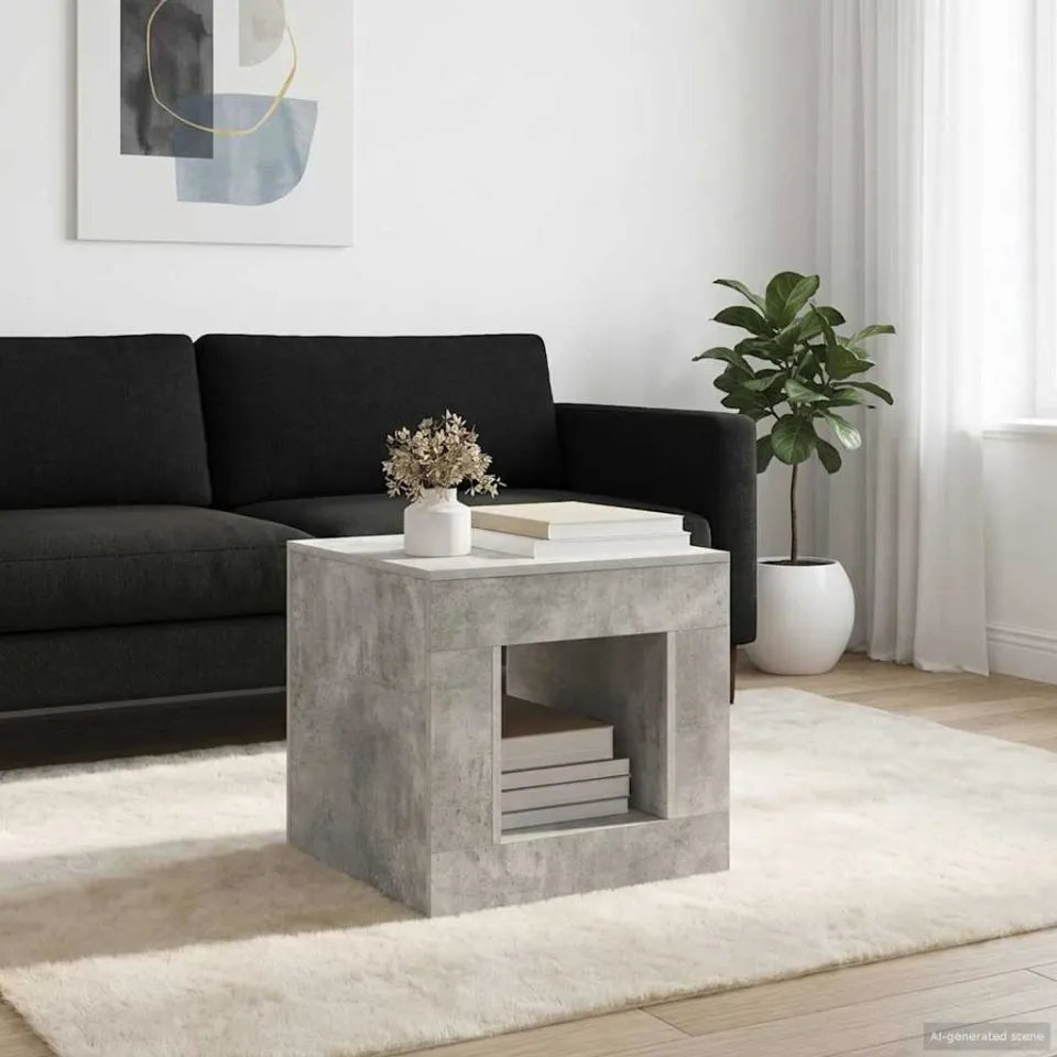 vidaXL Salontafel Beton Grijs 51.5 x 50 x 50 cm Bewerkt hout, foto 4