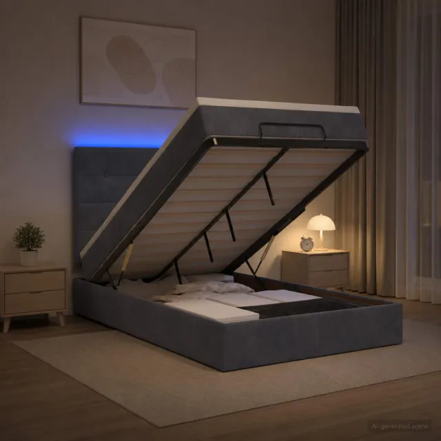 vidaXL Ottoman Bed met Matrassen en LED Donkergrijs 120 x 200 cm
