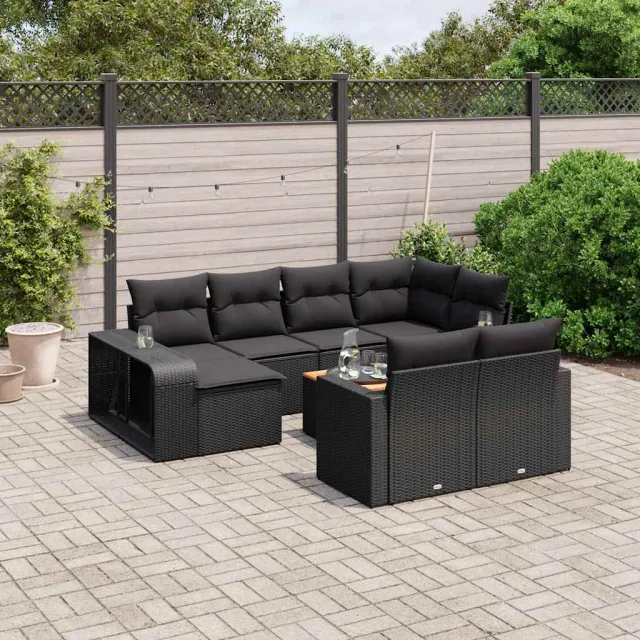 vidaXL 11-delige Loungeset met kussens poly rattan zwart, foto 2