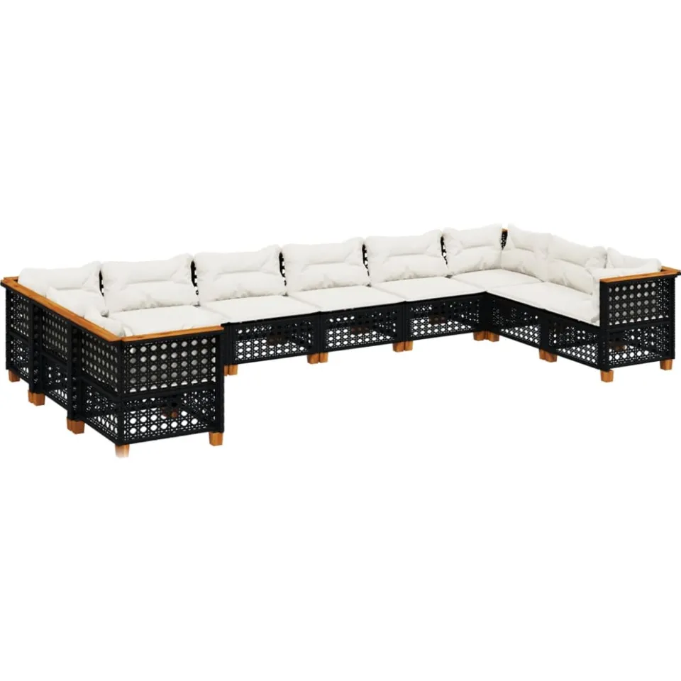 vidaXL 10-delige Loungeset met kussens poly rattan zwart