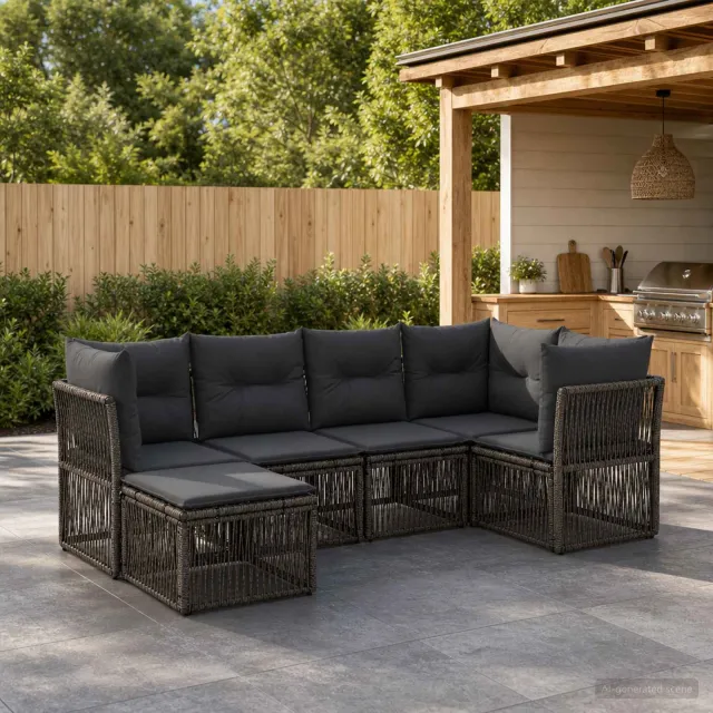 vidaXL Tuinbankenset 6 st 6-zits Grijs poly rattan, foto 2