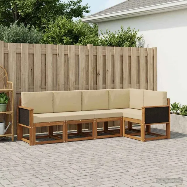 vidaXL Buiten bankenset 5 st 5-zits Natuurlijk en Beige Bruin