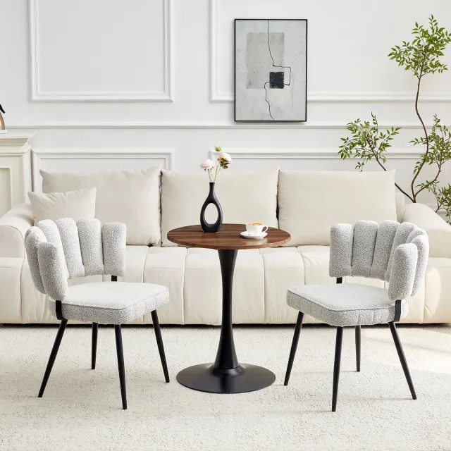 MODENUIT Tafel- en Stoelset 60 cm - Rond MDF Blad - Voor Eetkamer en Woonkamer - Stoffen Stoelen - Notenbruin en Zwart Walnoot En Zwart