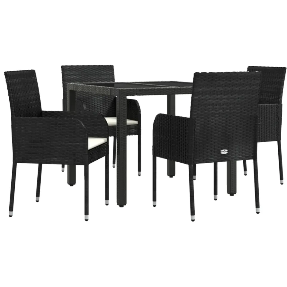 vidaXL 5-delige Tuinset met kussens poly rattan zwart