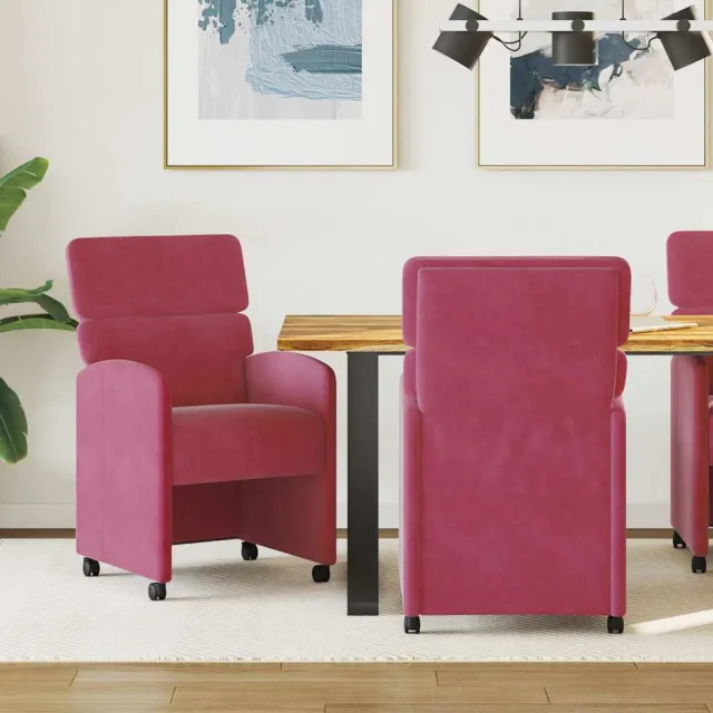 vidaXL Eetkamerstoelen met Wieltjes 2 st Fluweel Wijnrood, foto 2