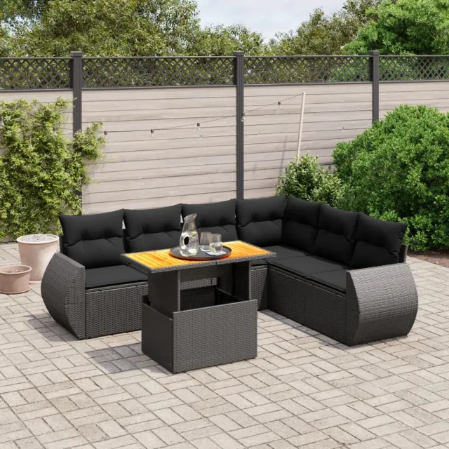 vidaXL 7-delige Loungeset met kussens poly rattan zwart, foto 2