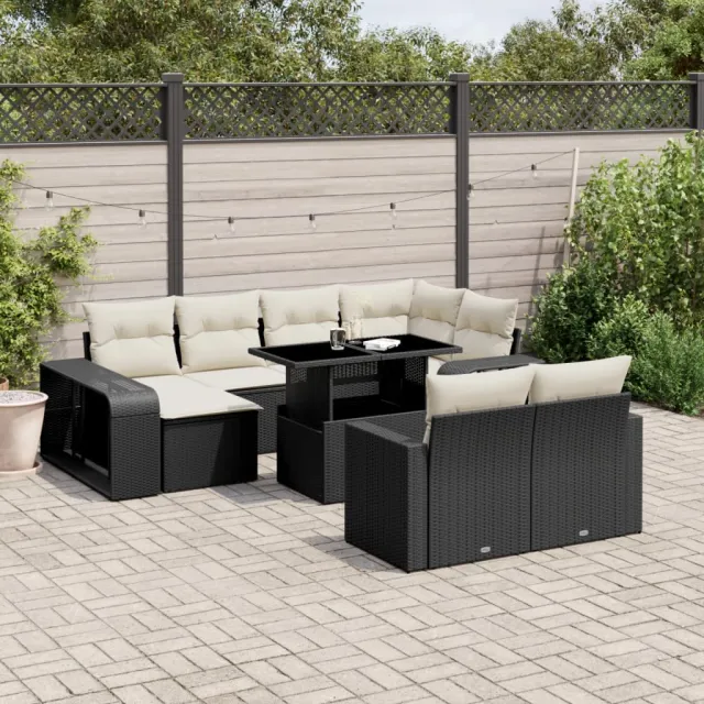 vidaXL 11-delige Loungeset met kussens poly rattan zwart, foto 2