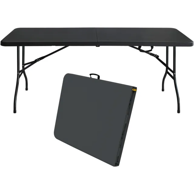 DESMIU Picknicktafel - Opvouwbaar Met Handgreep En Stalen Frame - Voor Camping, Picknick En Feesten - Kunststof - 180x73,6x73,6 Cm - Zwart