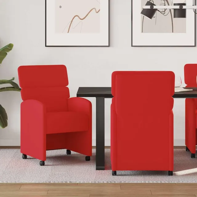 vidaXL Eetkamerstoelen met Wieltjes 2 st Kunstleer Rood, foto 2