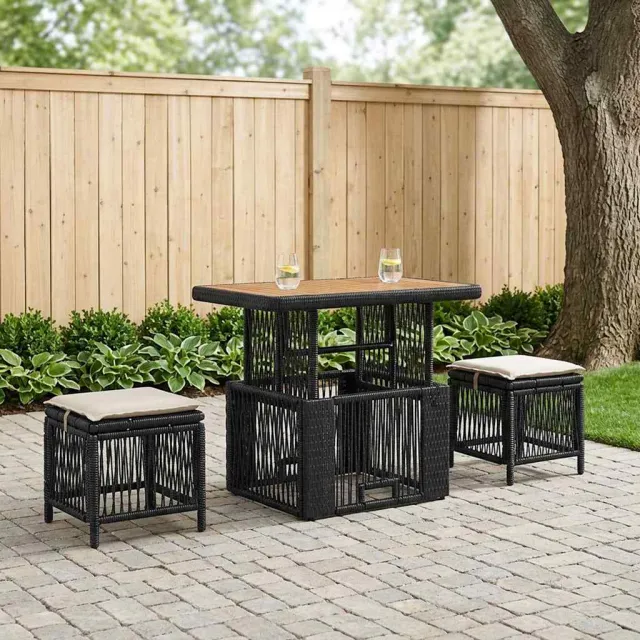 vidaXL Tuin eettafelset 3 st Zwart en Crème poly rattan, foto 2