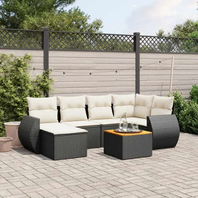 vidaXL 7-delige Loungeset met kussens poly rattan zwart, foto 2