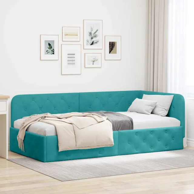 vidaXL Hoekbedframe Turquoise 90 x 190 cm fluweel