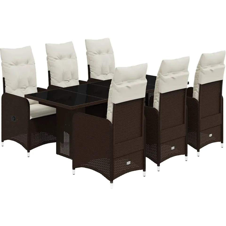vidaXL 7-delige Bistroset met kussens poly rattan bruin, foto 3