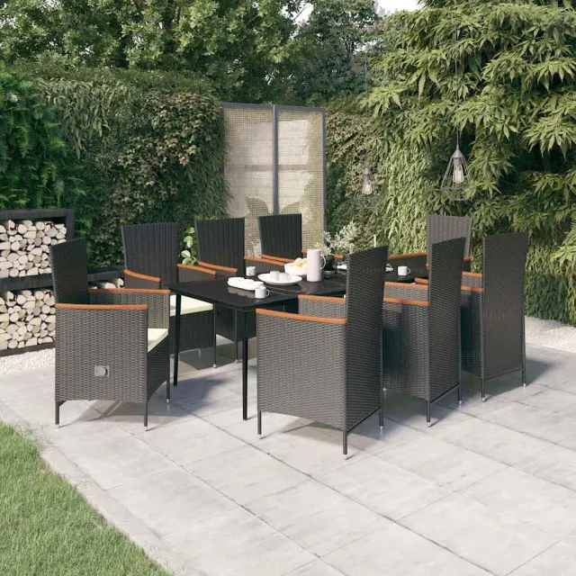 vidaXL 9-delige Tuinset met kussens zwart, foto 2