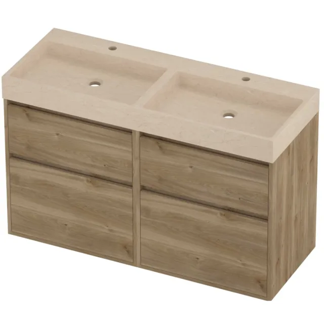 Proline Evoli Badmeubelset Hardsteen Loft Greeploos 120x46x75 cm Sand Stone Cider Oak Eiken